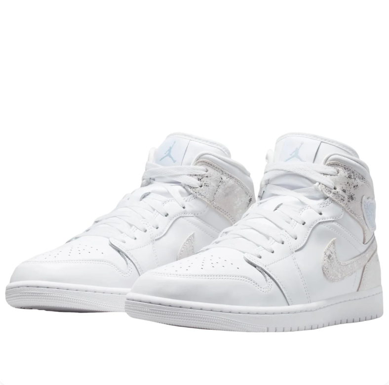 Air Jordan 1 Mid White Sneakers with Silver-Tone Accents