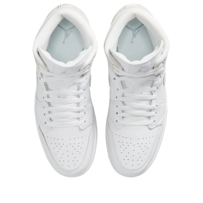 Air Jordan 1 Mid White Sneakers with Silver-Tone Accents