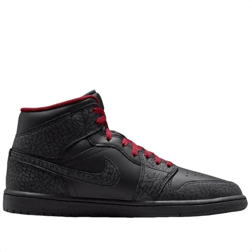 Air Jordan 1 Mid Black Elephant-Print Sneakers with Red Accents