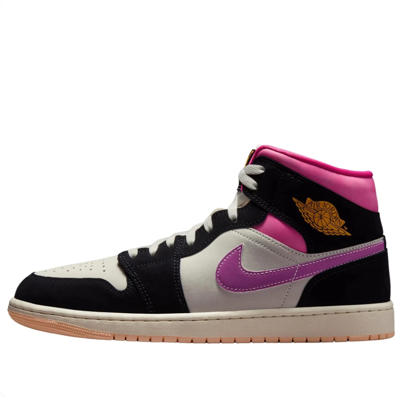 Air Jordan 1 Mid Black & White Sneakers with Pink and Purple Accents