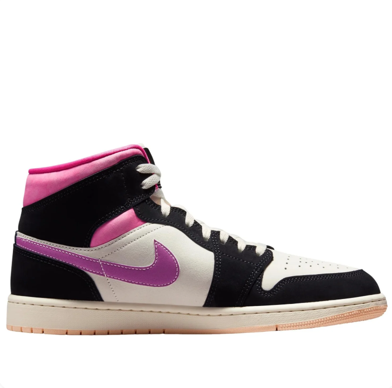 Air Jordan 1 Mid Black & White Sneakers with Pink and Purple Accents