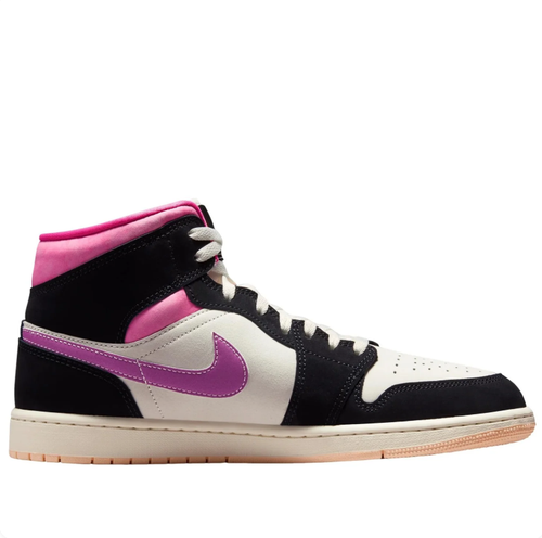 Air Jordan 1 Mid Black & White Sneakers with Pink and Purple Accents