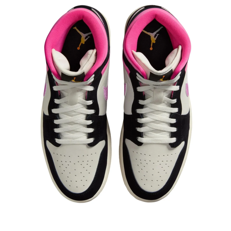 Air Jordan 1 Mid Black & White Sneakers with Pink and Purple Accents