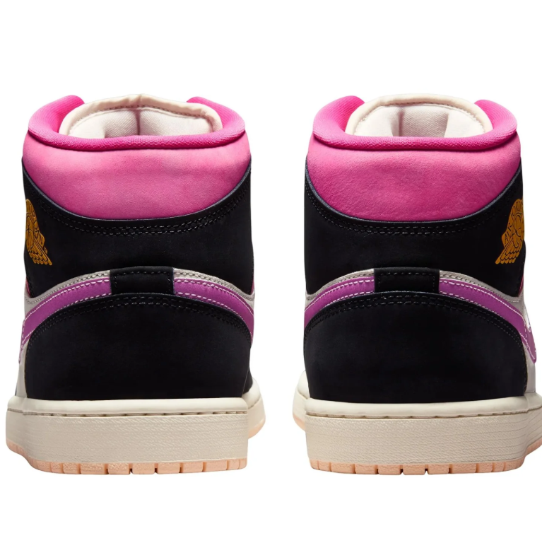 Air Jordan 1 Mid Black & White Sneakers with Pink and Purple Accents