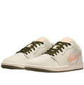 Air Jordan 1 Low Cream & Peach Sneakers with Olive Accents