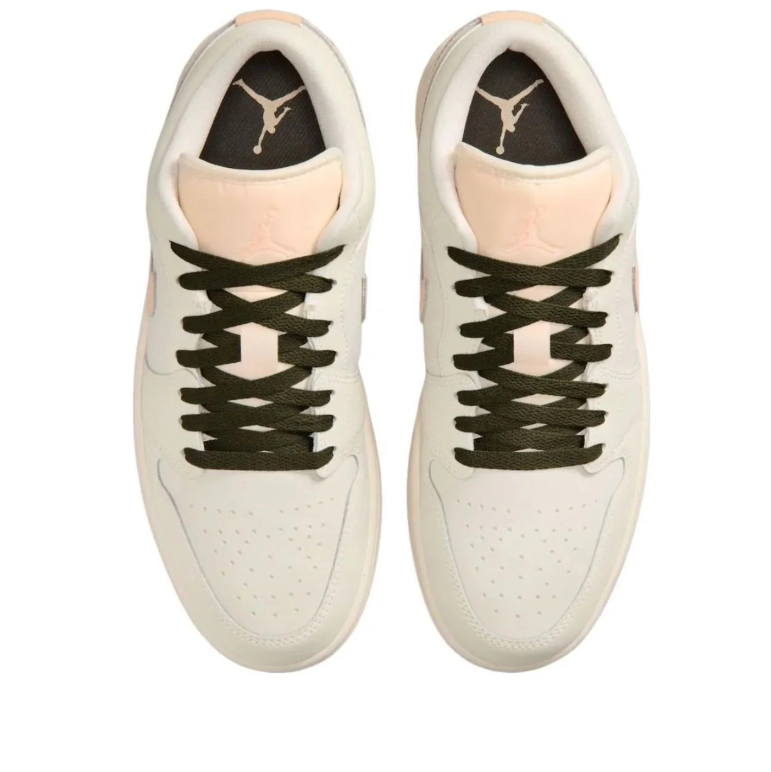 Air Jordan 1 Low Cream & Peach Sneakers with Olive Accents
