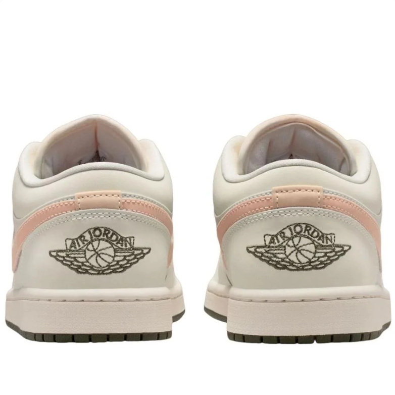 Air Jordan 1 Low Cream & Peach Sneakers with Olive Accents