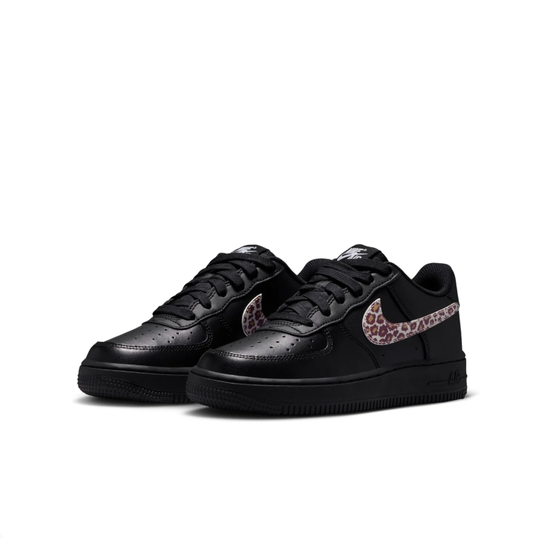 Nike Air Force 1 Low Black Sneakers with Leopard-Print Swoosh