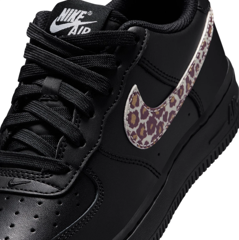 Nike Air Force 1 Low Black Sneakers with Leopard-Print Swoosh