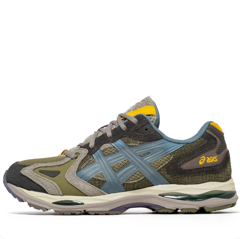 ASICS Olive & Blue Low-Top Sneakers with Yellow Accents