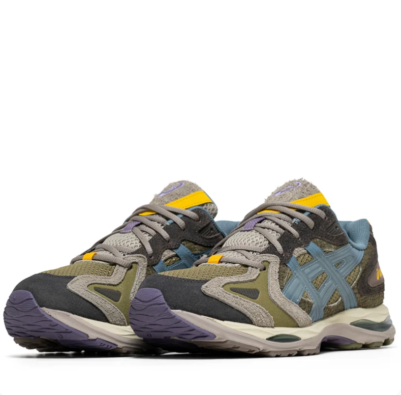 ASICS Olive & Blue Low-Top Sneakers with Yellow Accents