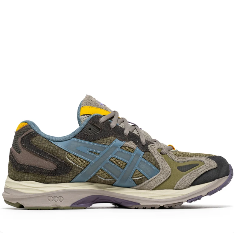 ASICS Olive & Blue Low-Top Sneakers with Yellow Accents