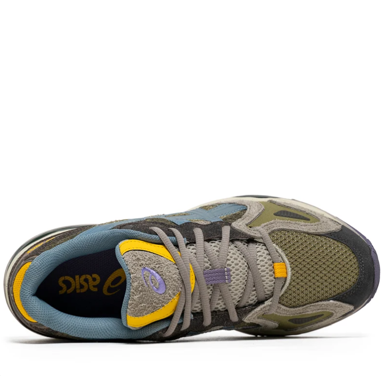 ASICS Olive & Blue Low-Top Sneakers with Yellow Accents