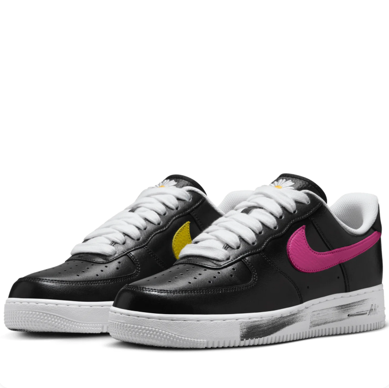 Nike Air Force 1 Low Black Sneakers with Multicolor Swooshes & Daisy Details