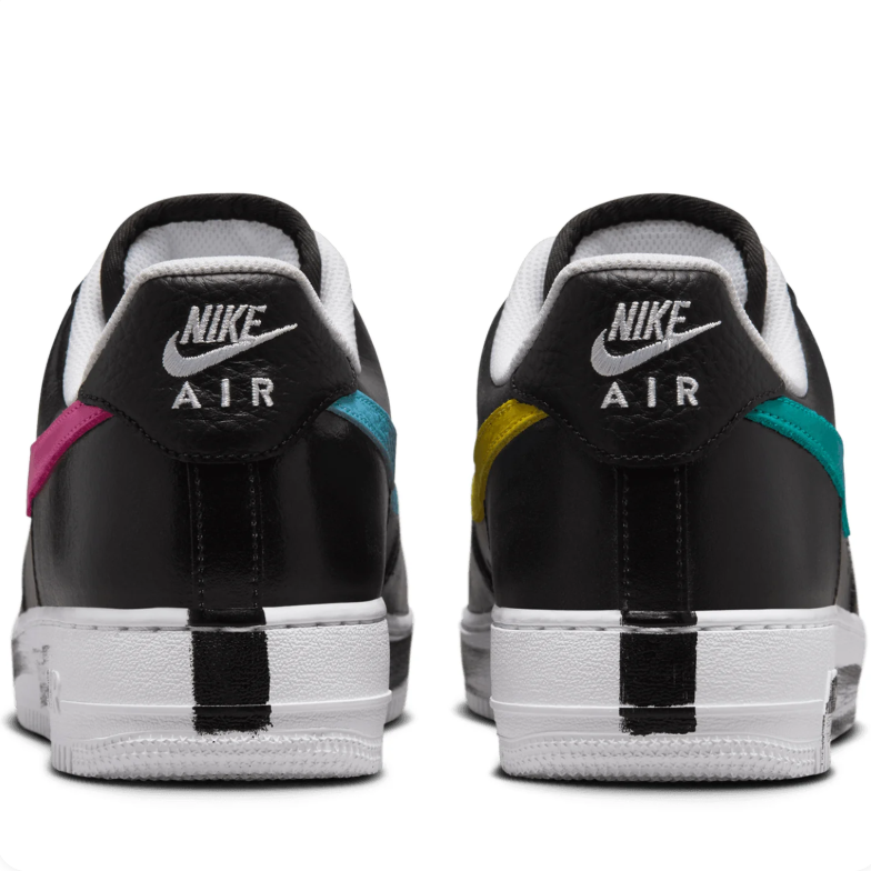 Nike Air Force 1 Low Black Sneakers with Multicolor Swooshes & Daisy Details