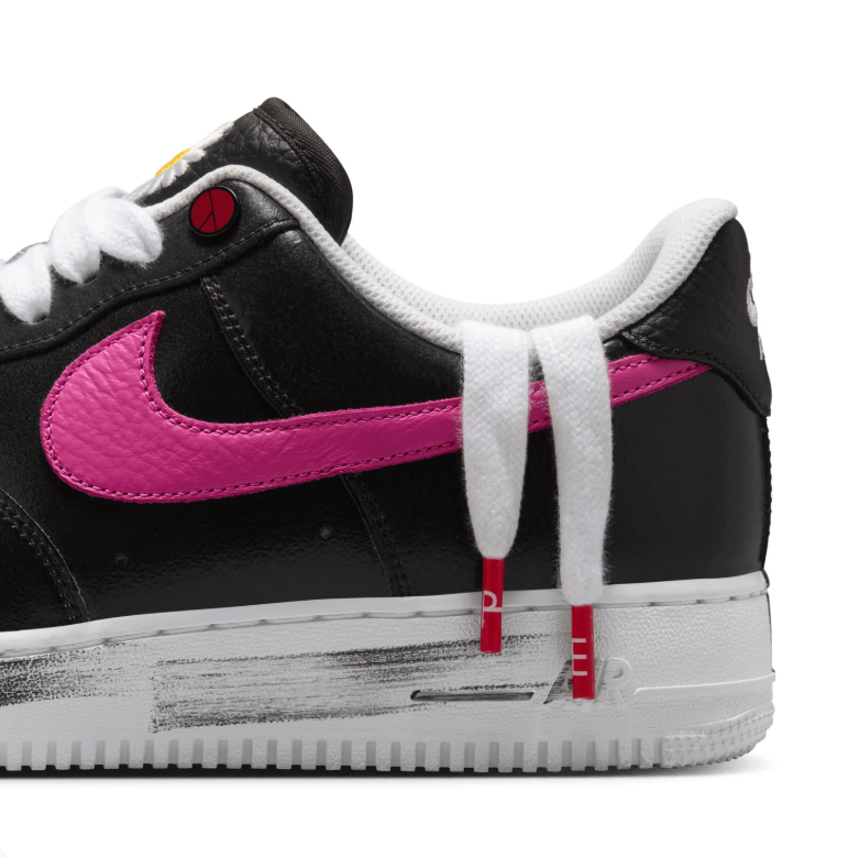 Nike Air Force 1 Low Black Sneakers with Multicolor Swooshes & Daisy Details