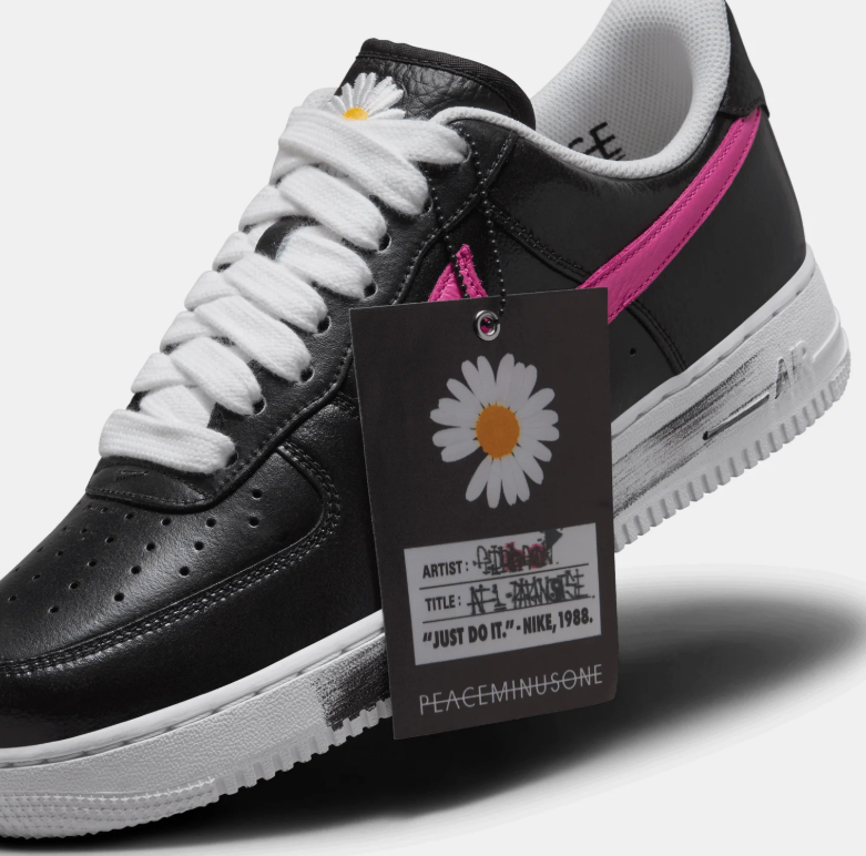Nike Air Force 1 Low Black Sneakers with Multicolor Swooshes & Daisy Details